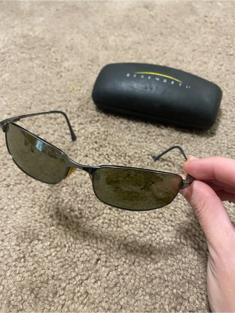 Serengeti Prato rectangular gunmetal metal frame sunglasses